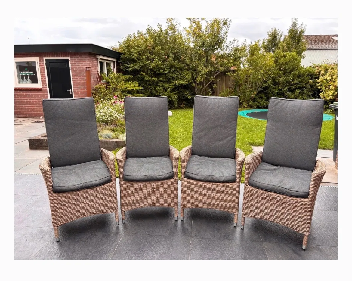 Tuinmeubelen 4 verstelbare tuinstoelen van wicker met kussens