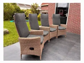 Tuinmeubelen 4 verstelbare tuinstoelen van wicker met kussens